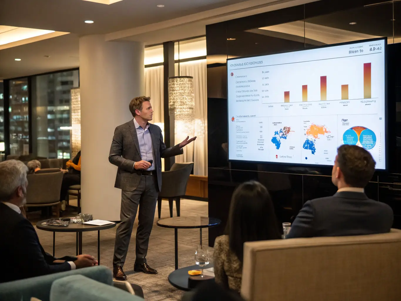 A dynamic image of a person confidently presenting in a business setting, symbolizing professional development and leadership skills.