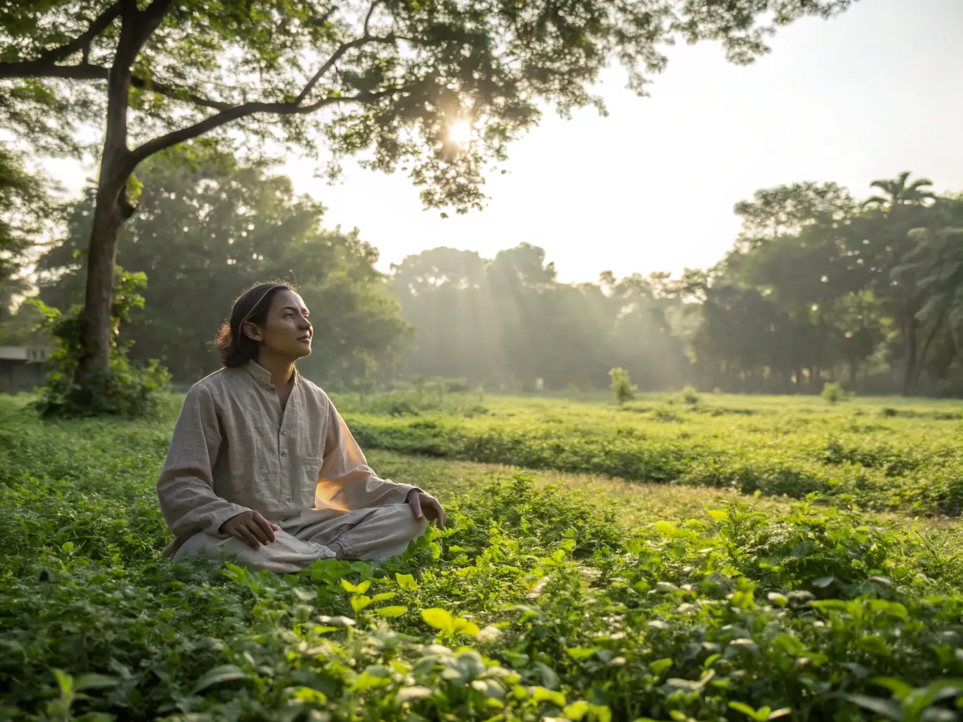 A serene image of a person meditating outdoors, symbolizing inner peace and clarity, representing the life coach's focus on mindfulness and personal growth.